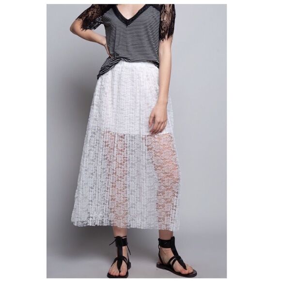 POL Pleated Lace White Mid-length Skirt - Picture 5 of 11